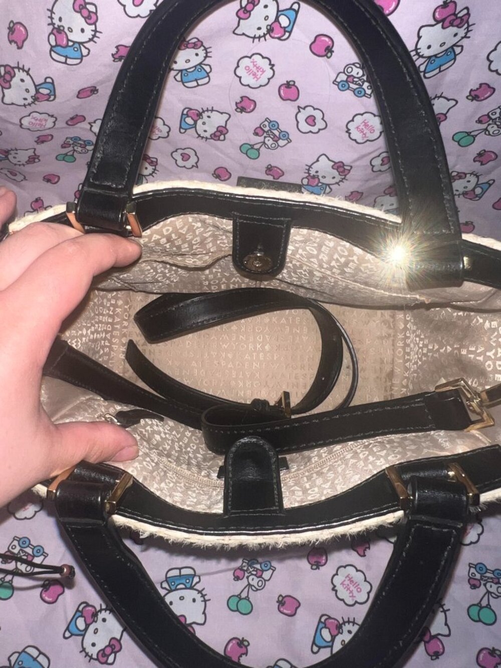 Kate Spade Woven Straw & Black Leather Satchel Crossbody Bag - Picture 3 of 3